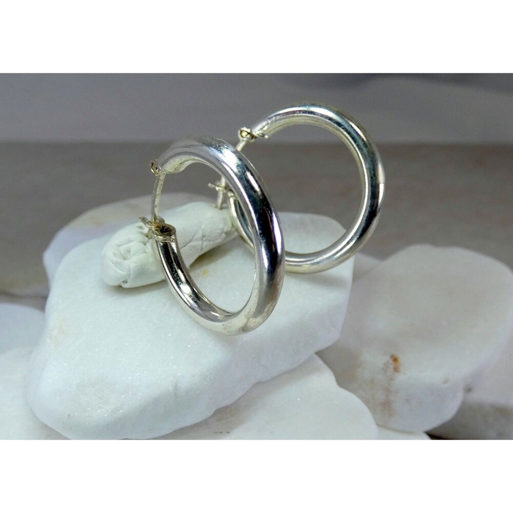 Men Women 925 Sterling Silver VTG 22MM Hoop Earrings